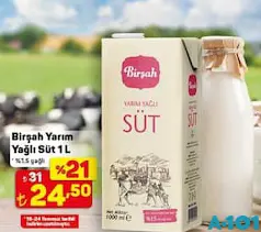 BİRŞAH YARIM YAĞLI SÜT 1 L
